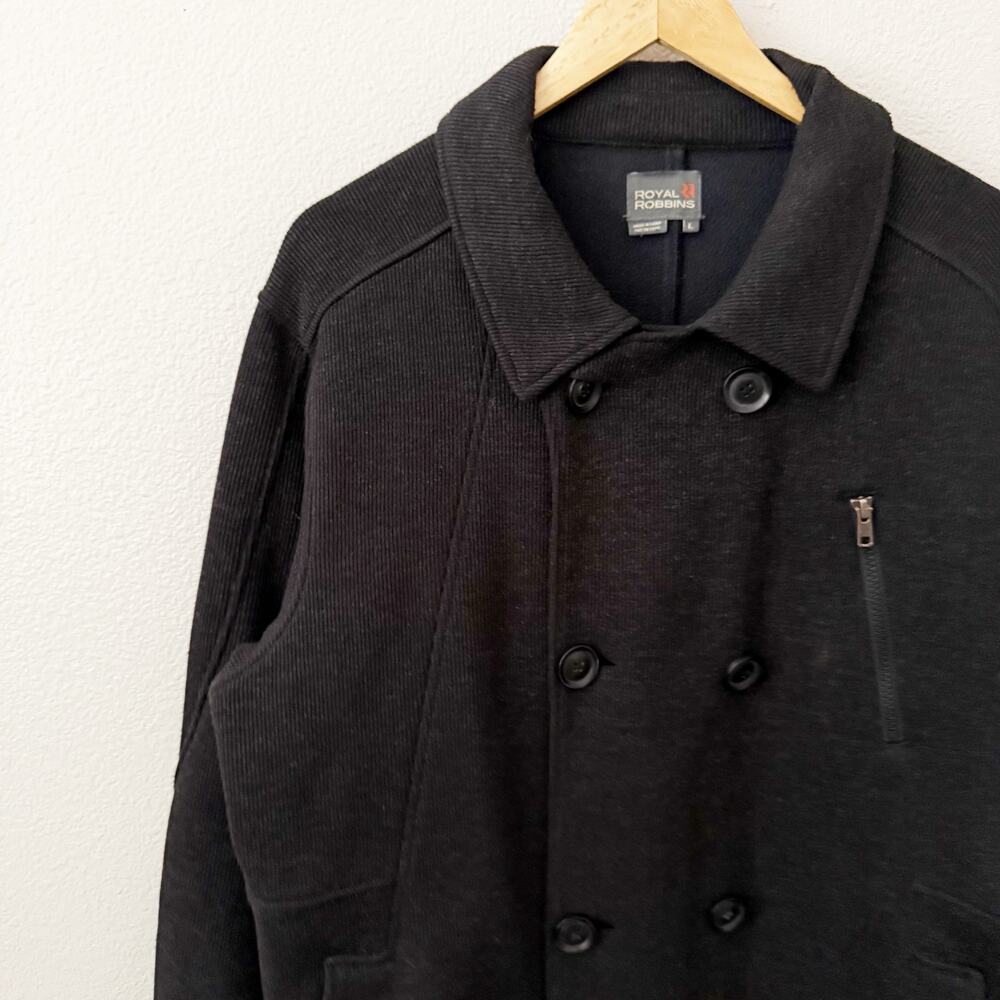 ROYAL ROBBINS | Double‎ Breasted Jacket Knit Sweater Coat Gray Black | Large